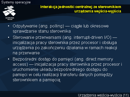 Interakcja jednostki centralnej ze sterownikiem urządzenia wejścia-wyjścia