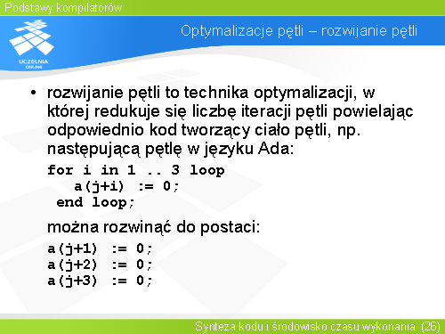 Optymalizacje pętli – rozwijanie pętli