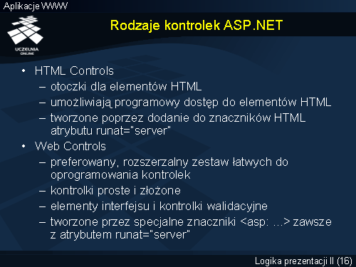 Rodzaje kontrolek ASP.NET