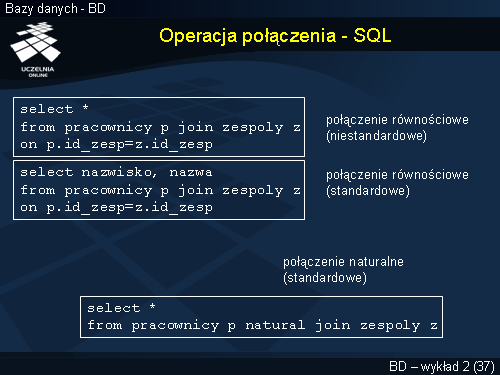 Operacja połączenia - SQL