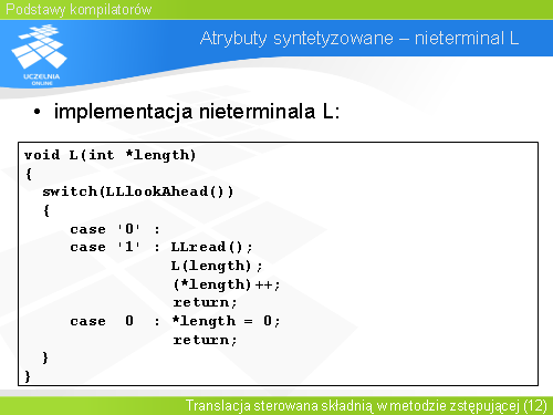Atrybuty syntetyzowane – nieterminal L