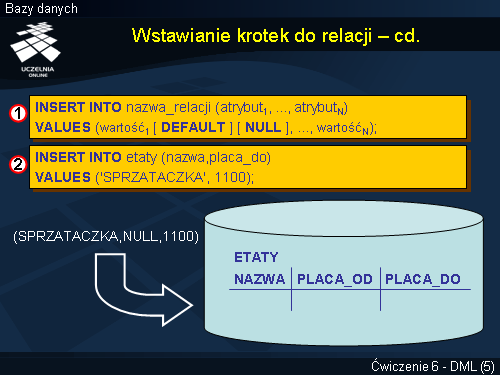 Wstawianie krotek do relacji – cd.