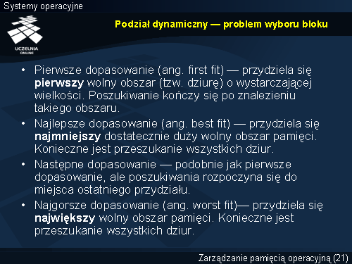 Podział dynamiczny — problem wyboru bloku