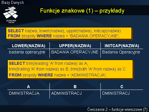 Funkcje znakowe (1) – przykłady