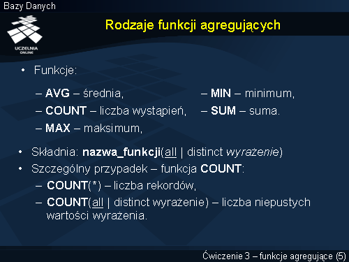Rodzaje funkcji agregujących