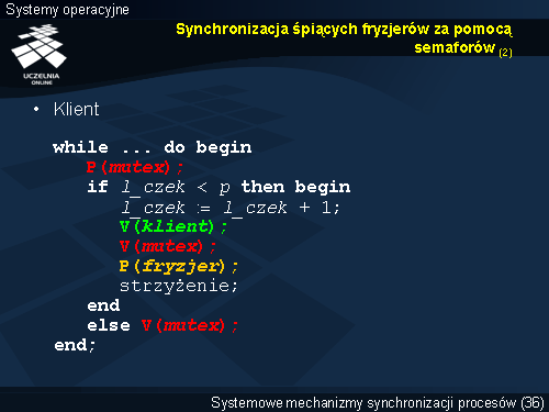 Synchronizacja śpiących fryzjerów za pomocą semaforów (2)
