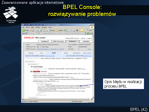 BPEL Console: rozwiązywanie problemów(1)