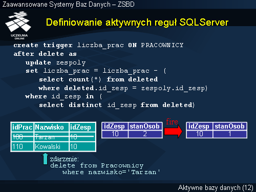 Definiowanie aktywnych reguł SQLServer