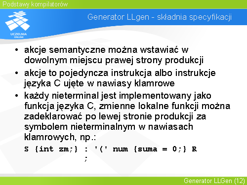 Generator LLgen - składnia specyfikacji(7)