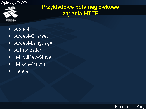 Przykładowe pola nagłówkowe żądania HTTP