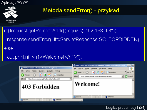 Metoda sendError() - przykład