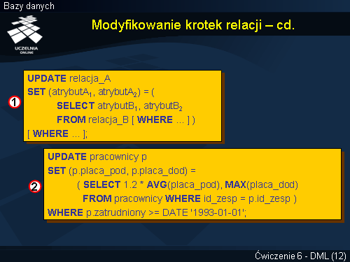 Modyfikowanie krotek relacji – cd.