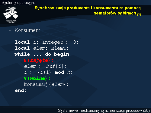 Synchronizacja producenta i konsumenta za pomocą semaforów ogólnych (3)