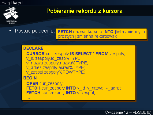 Pobieranie rekordu z kursora