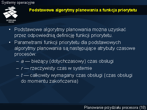 Podstawowe algorytmy planowania a funkcja priorytetu