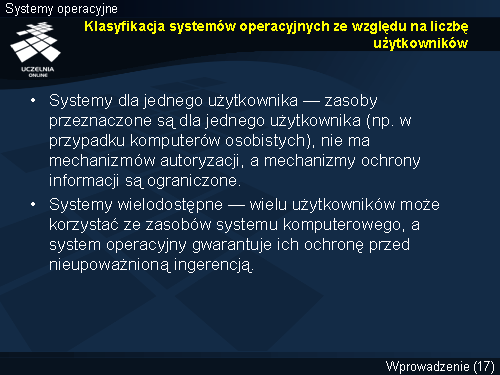 Klasyfikacja systemów operacyjnych ze względu na liczbę użytkowników
