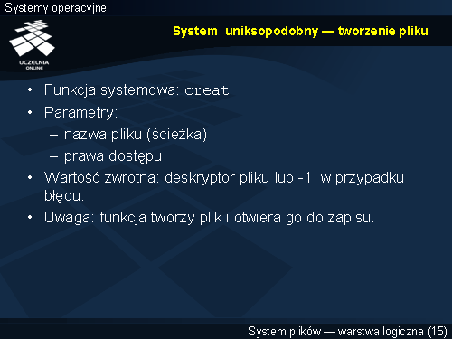 System uniksopodobny — tworzenie pliku