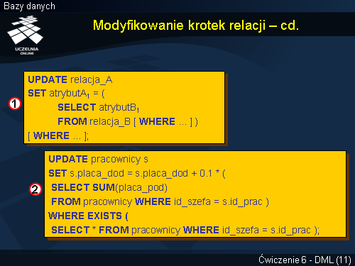 Modyfikowanie krotek relacji – cd.