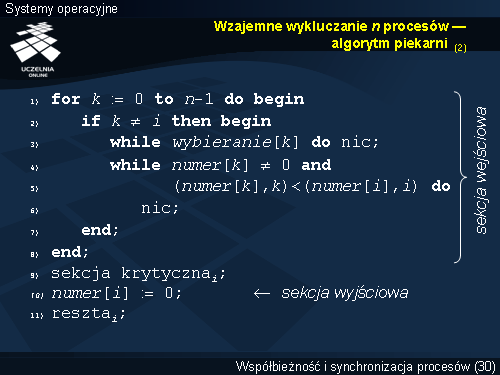 Wzajemne wykluczanie n procesów — algorytm piekarni (2)