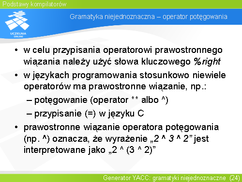 Gramatyka niejednoznaczna – operator potęgowania