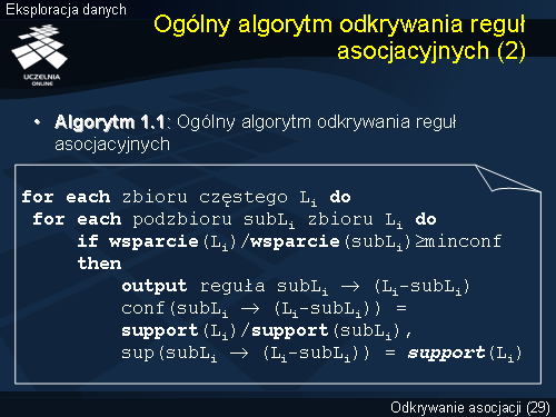 Ogólny algorytm odkrywania reguł asocjacyjnych (2)