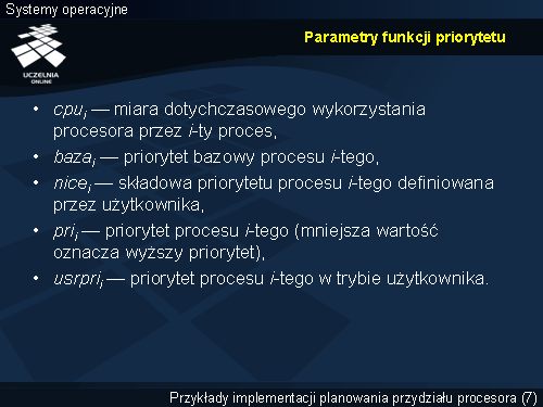 Parametry funkcji priorytetu