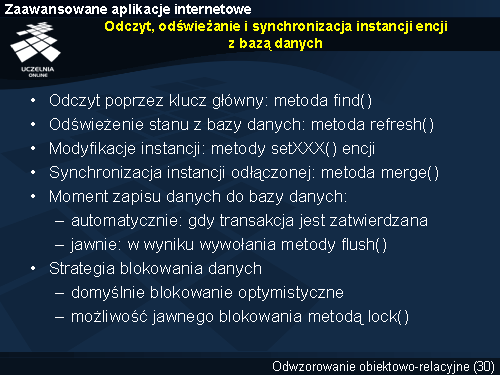 Odczyt, odświeżanie i synchronizacja instancji encji z bazą danych