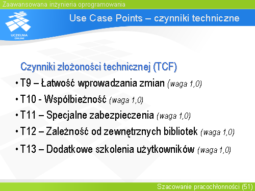 Use Case Points – czynniki techniczne(1)