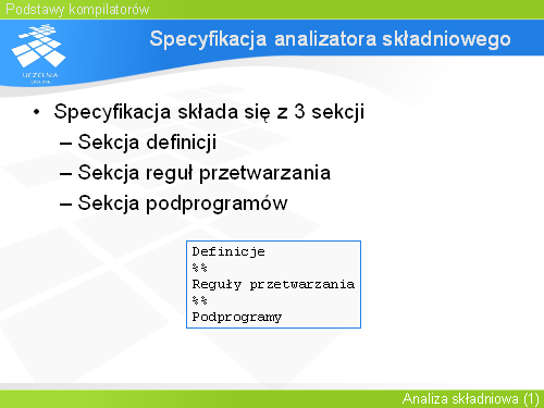 Specyfikacja analizatora składniowego