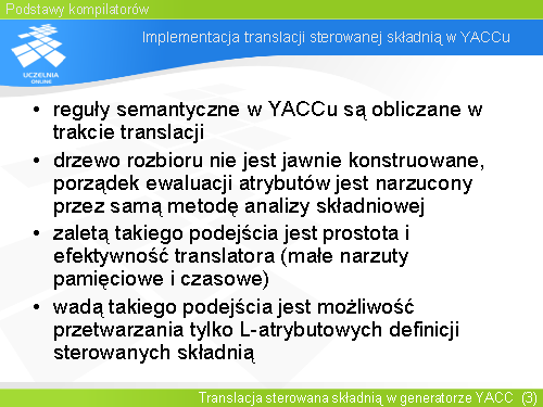 Implementacja translacji sterowanej składnią w YACCu