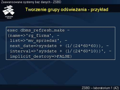 Tworzenie grupy odświeżania - przykład