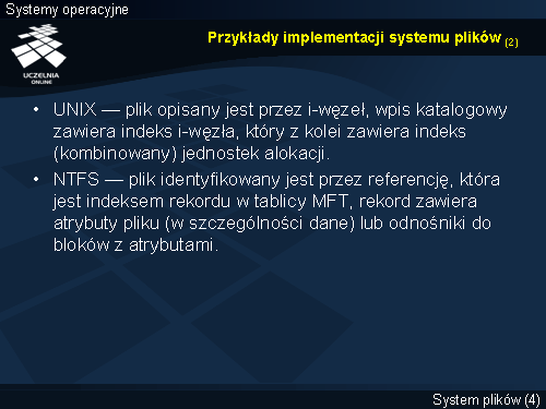 Przykłady implementacji systemu plików (2)