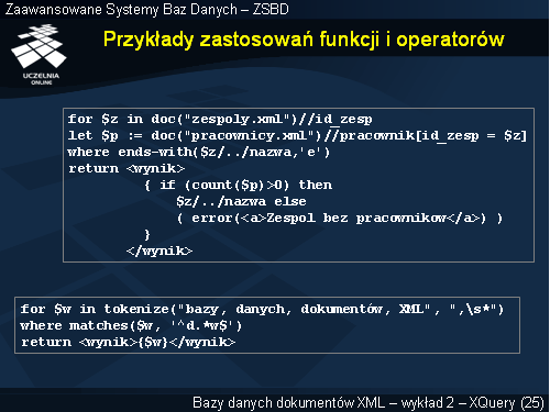 Przykłady zastosowań funkcji i operatorów