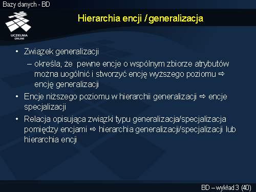 Hierarchia encji / generalizacja