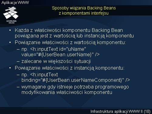 Sposoby wiązania Backing Beans z komponentami interfejsu