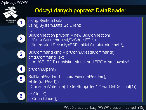 Odczyt danych poprzez DataReader