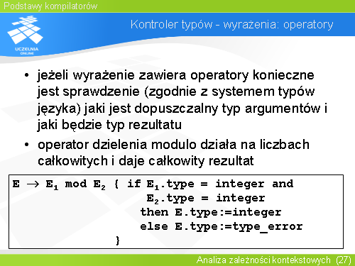 Kontroler typów - wyrażenia: operatory
