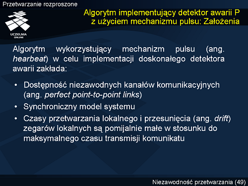 Algorytm implementujący detektor awarii P z użyciem mechanizmu pulsu: Założenia