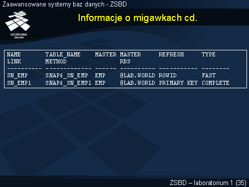 Informacje o migawkach cd.