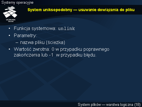 System uniksopodobny — usuwanie dowiązania do pliku