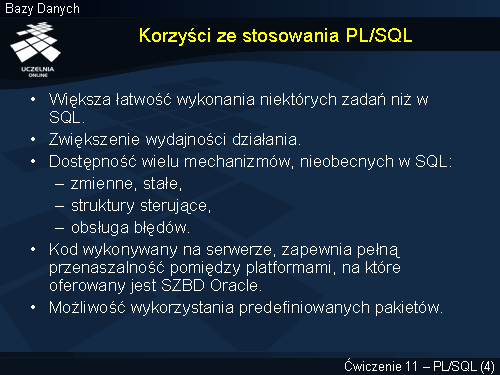 Korzyści ze stosowania PL/SQL