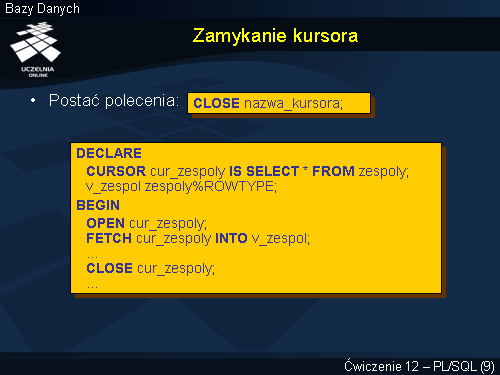 Zamykanie kursora
