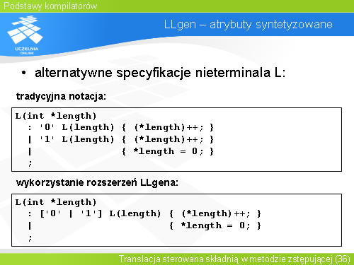 LLgen – atrybuty syntetyzowane(1)
