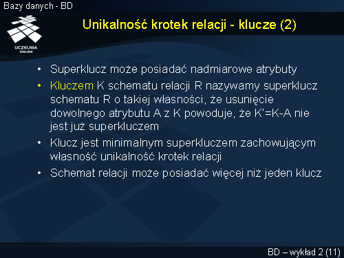 Unikalność krotek relacji - klucze (2)
