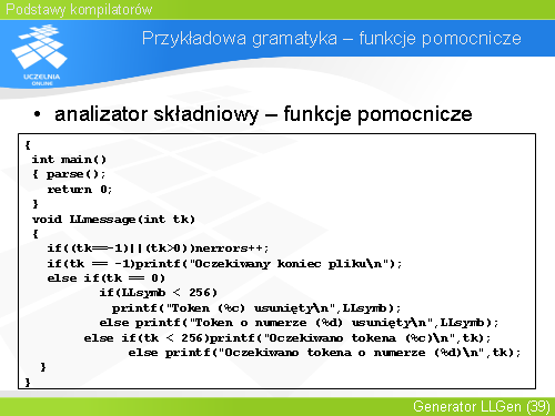 Przykładowa gramatyka – funkcje pomocnicze