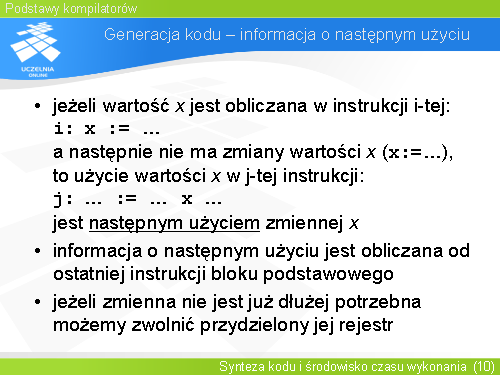 Generacja kodu – informacja o następnym użyciu