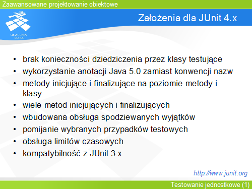 Założenia dla JUnit 4.x