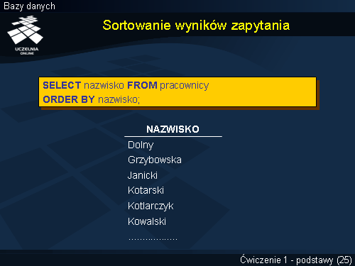 Sortowanie wyników zapytania