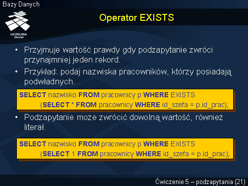 Operator EXISTS