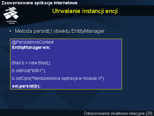 Utrwalanie instancji encji